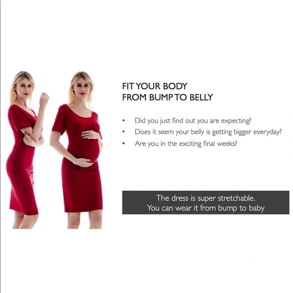 Maternity bodycon dress super expandable comfy red - Picture 3 of 8